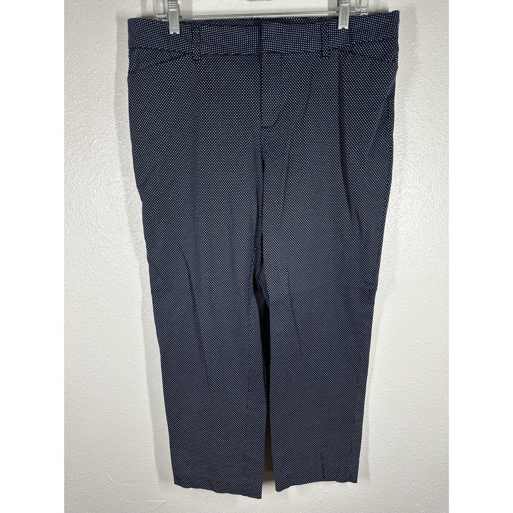Faded Glory Pants Womens 14 Blue Polka Dot Cropped Straight‎ Leg Stretch Casual